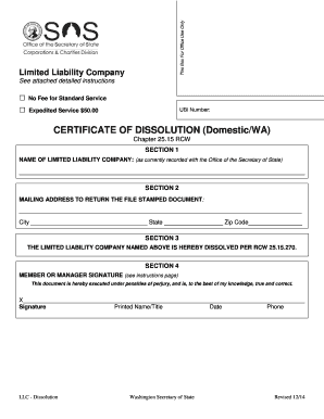 Certificate of Dissolution for Washington LLC
