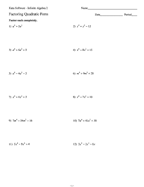 Algebra 2 Factoring Quadratic Form Worksheet