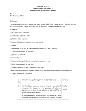 Form 3CEFA Application for Safe Harbour Rules