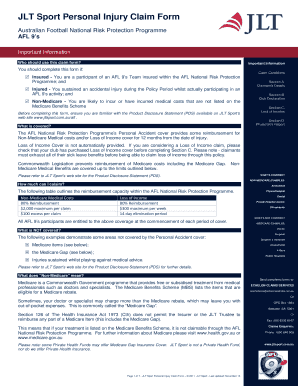 JLT Sport Personal Injury Claim Form