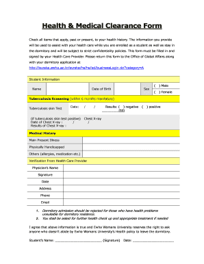 Health and Medical Clearance Form