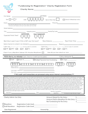 Houston Marathon Charity Registration Form