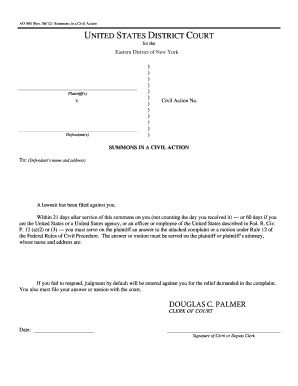 US Federal Civil Action Summons
