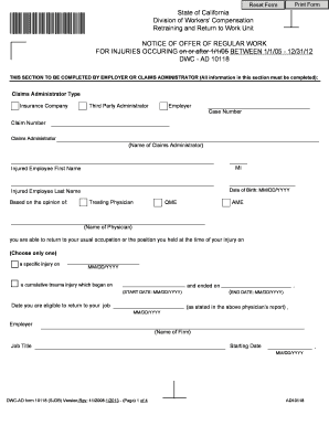 California Notice of Offer of Regular Work
