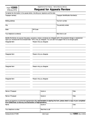 IRS Form 12203 Request for Appeals Review