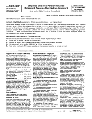 Form 5305-SEP Simplified Employee Pension Agreement