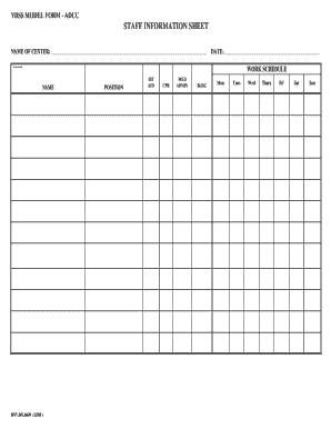 Staff Information Sheet