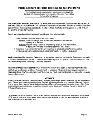 Pool and Spa Inspection Report Checklist