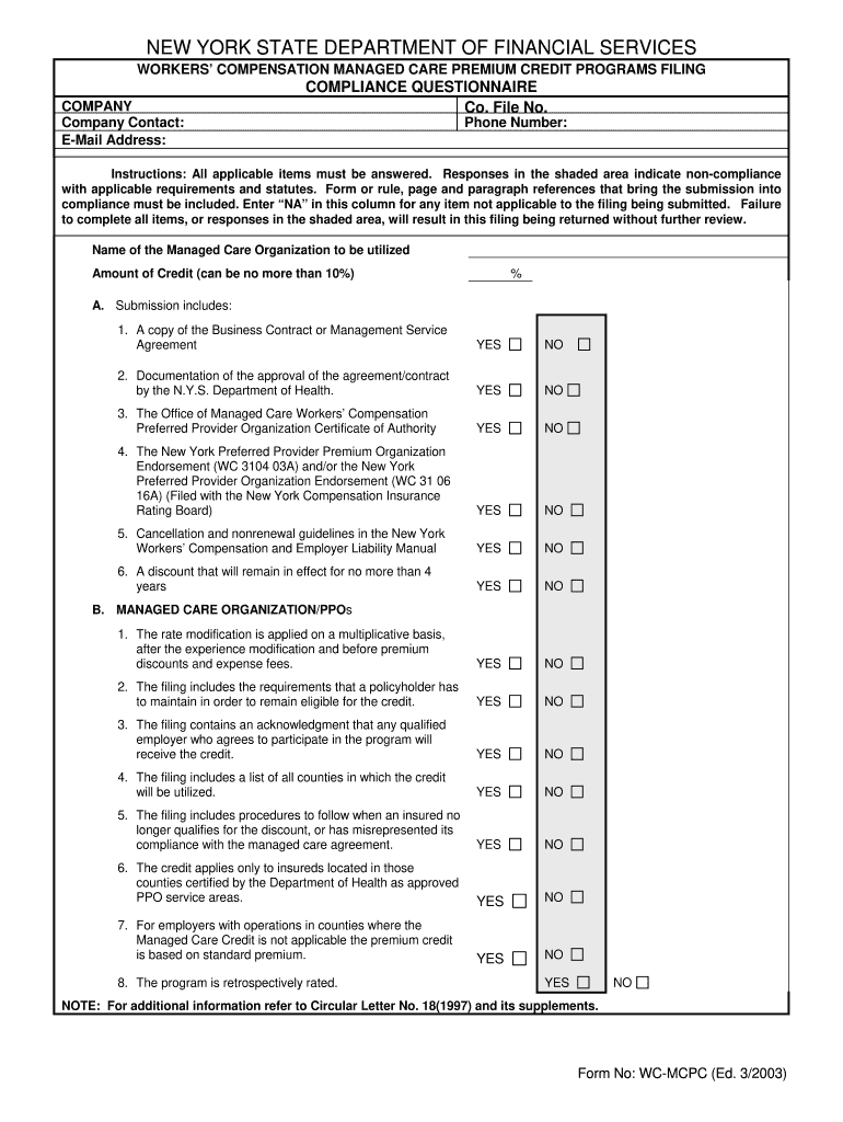 Workers compensation managed care premium credit programs - dfs ny Preview on Page 1