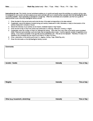 Activity Journal Worksheet
