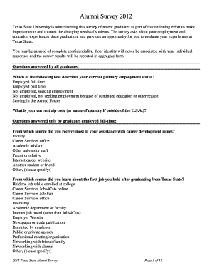 Texas State Alumni Survey 2012