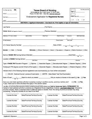 Texas RN Endorsement Application