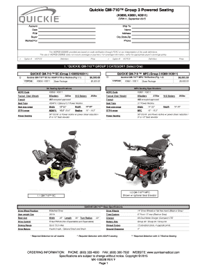 Quickie QM-710 Group 3 Powered Seating Order Form