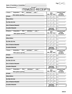 Campaign Finance Itemized Receipts Form