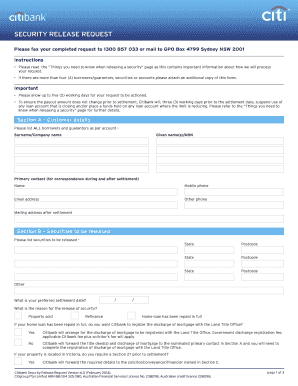 Citibank Security Release Request Form