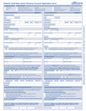 Citibank Australian Dollar Personal Account Application Form
