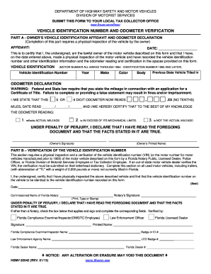 Florida Vehicle Identification Number Verification Form