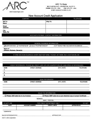 New Account Credit Application