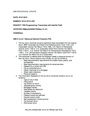 IRM Procedural Update on TDS Programming and Identity Theft