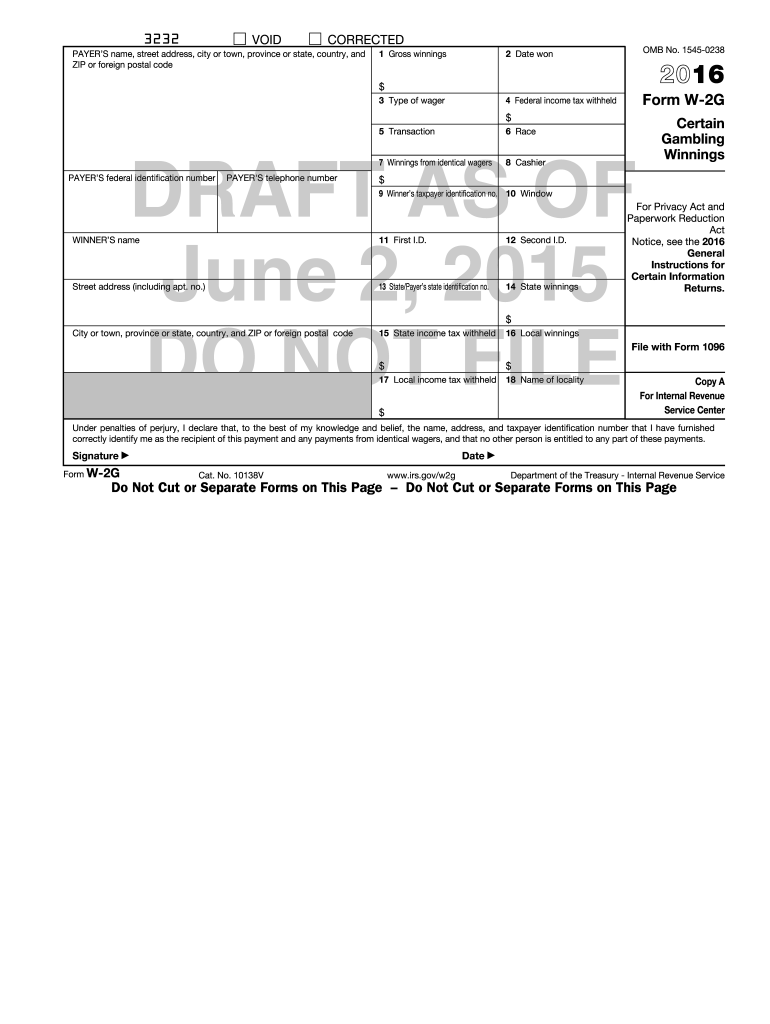 IRS Form W-2G Draft - Blank Fillable Template | Fill Out, Print ...