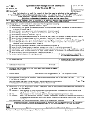 Form 1024 Application for Recognition of Exemption