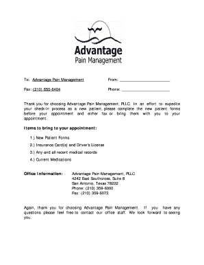 Advantage Pain Management New Patient Forms