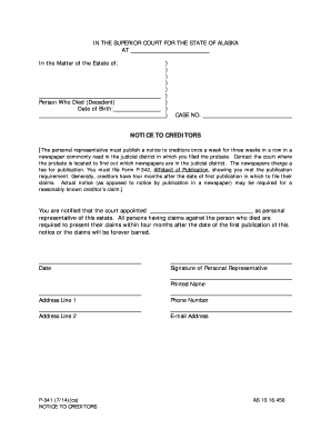 Alaska Notice to Creditors