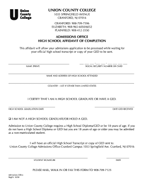 High School Affidavit of Completion