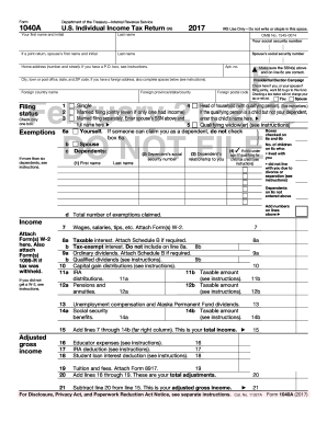IRS Form 1040A 2017 Draft