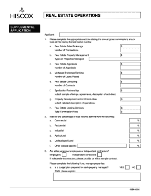 Real Estate Operations Supplemental Application