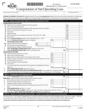 Alabama Net Operating Loss Form NOL-85