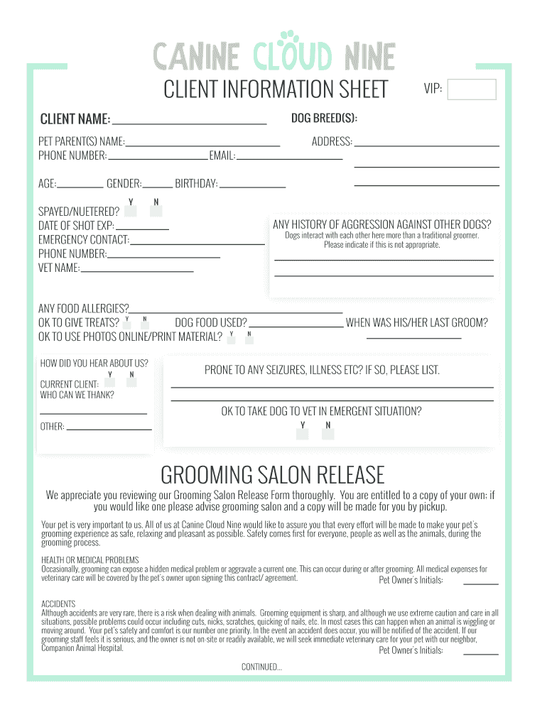 Dog Grooming New Client Form Fill Online, Printable