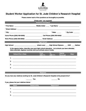Student Worker Application for St. Jude Children’s Research Hospital