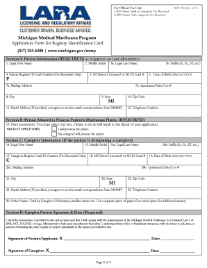 Michigan Medical Marijuana Program Application Form