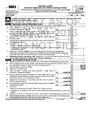 Form 8863 American Opportunity and Lifetime Learning Credits