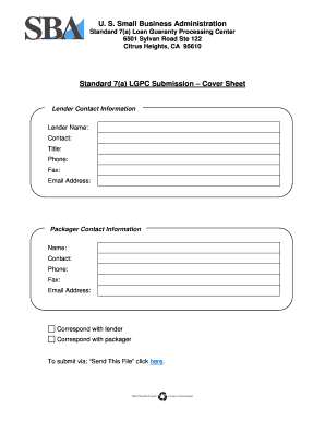 Standard 7(a) Loan Guaranty Submission Cover Sheet