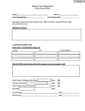 Medical Case Management Case Closure Form