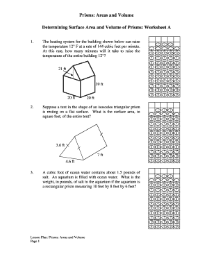 Prisms Areas and Volume Worksheet