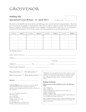 Grosvenor Bidding Slip