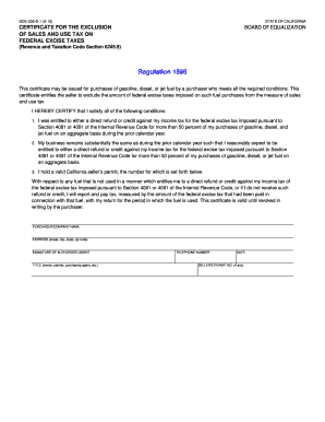California Exclusion Certificate for Federal Excise Taxes