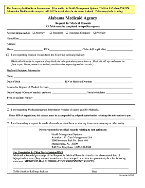 Alabama Medicaid Request for Medical Records