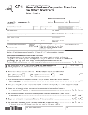 New York State Business Corporation Franchise Tax Return Short Form