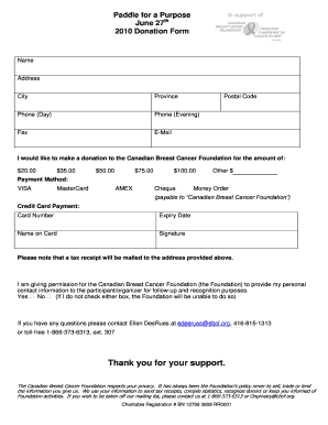 Canadian Breast Cancer Foundation Donation Form