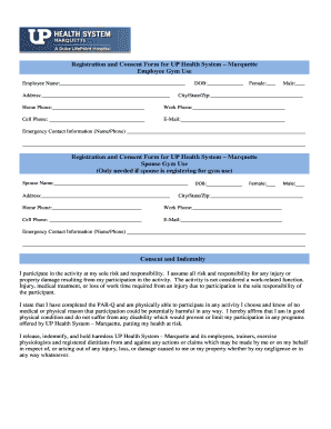 UP Health System Marquette Employee Gym Registration and Consent Form