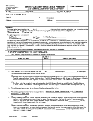 Alabama Default Judgment Establishing Paternity