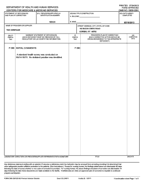CMS-2567 Statement of Deficiencies and Plan of Correction