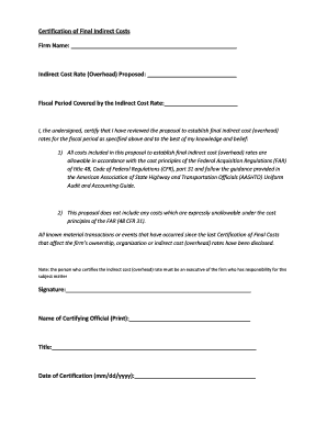 Certification of Final Indirect Costs