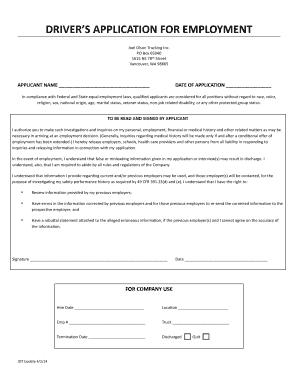 Driver Application for Employment