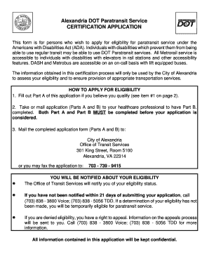 Alexandria ADA Paratransit Certification Application