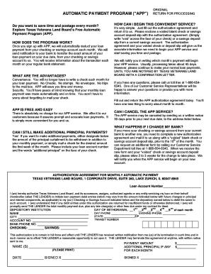 Texas Veterans Land Board Automatic Payment Program Authorization